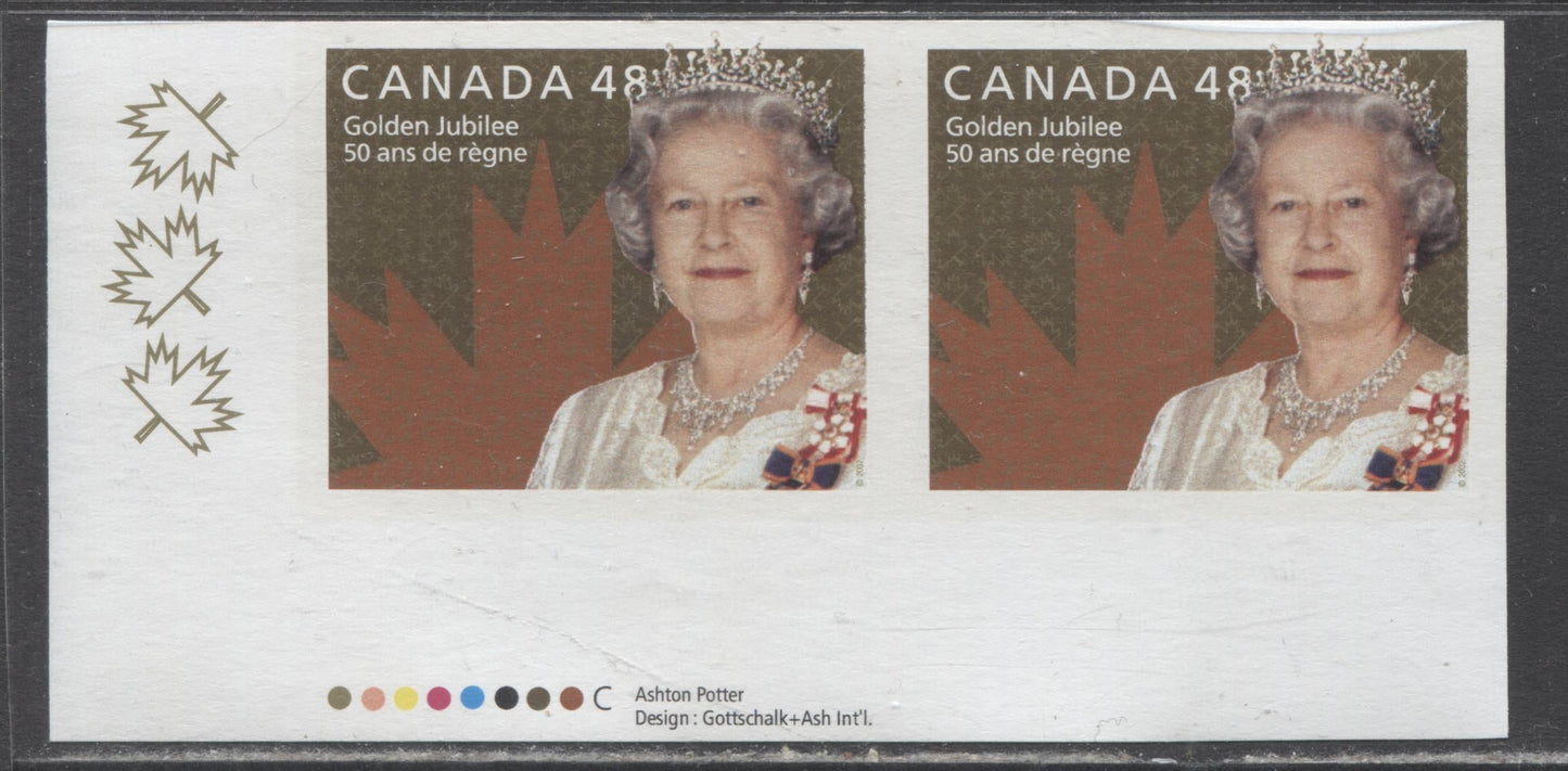 Lot 389 Canada #1932a 48c Multicolored Queen Elizabeth II, 2002 Golden Jubilee, A VFNH Imperf Pair