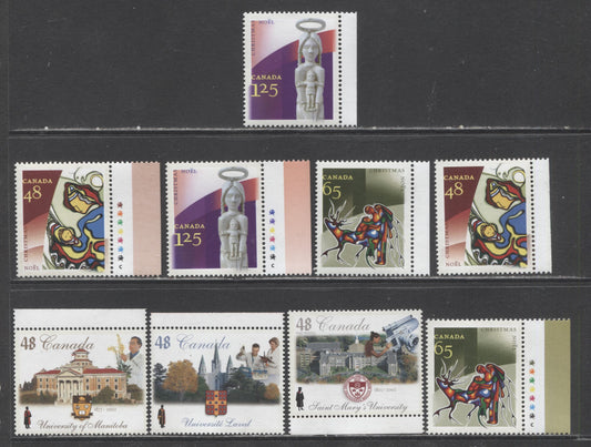 Canada #1941-1942, 1944, 1965-1967 48c-$1.25 Multicolored University Of Manitoba - Mary & Child, 2002 Universities - Christmas, 9 VFNH Singles