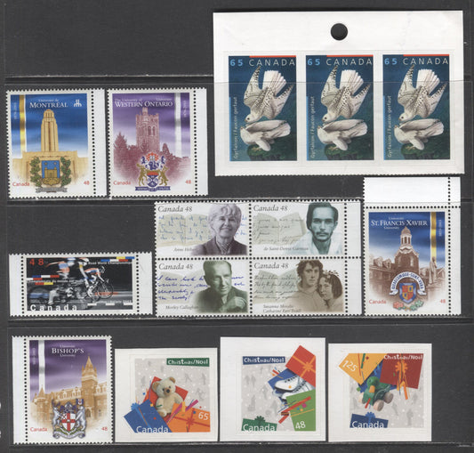 Canada #1973-1975, 1977, 1983, 1997a, 1998, 2004-2006 48c-$1.25 Multicolored Bishop's University - Wood Duck, 2003 Universities - Christmas, 10 VFNH Singles & Block