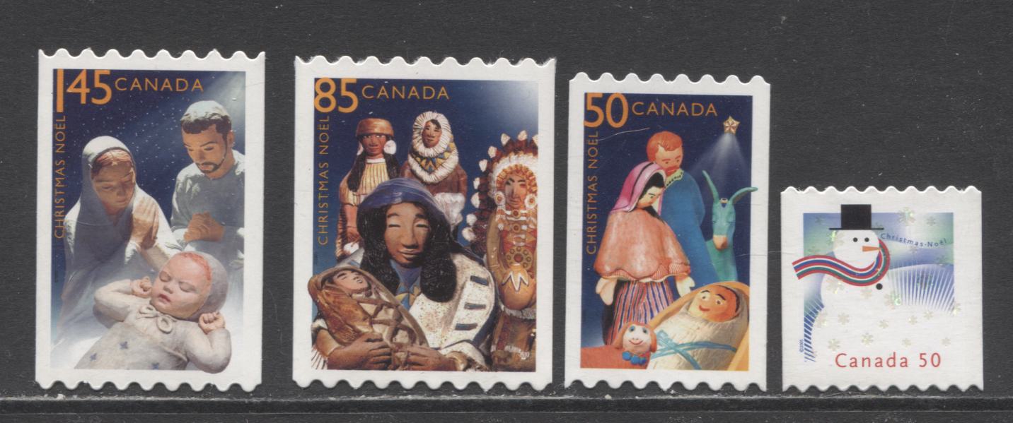 Canada #2124-2127i 50c-$1.40 Multicolored Snowman - Mary, Joseph & Baby Jesus, 2005 Christmas, 4 VFNH Die Cut To Shape Singles