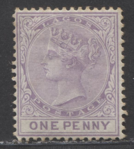 Lagos SC#7 1d Pale Lilac & Lilac 1876 Queen Victoria, From 1 Of 3 Printings Made, 54,660 Issued, Duty Plate Slightly Deeper Ink, Perf 14 Line, Crown CC Wmk, A F/VF LH Example, Click on Listing to See ALL Pictures, Estimated Value $25 USD