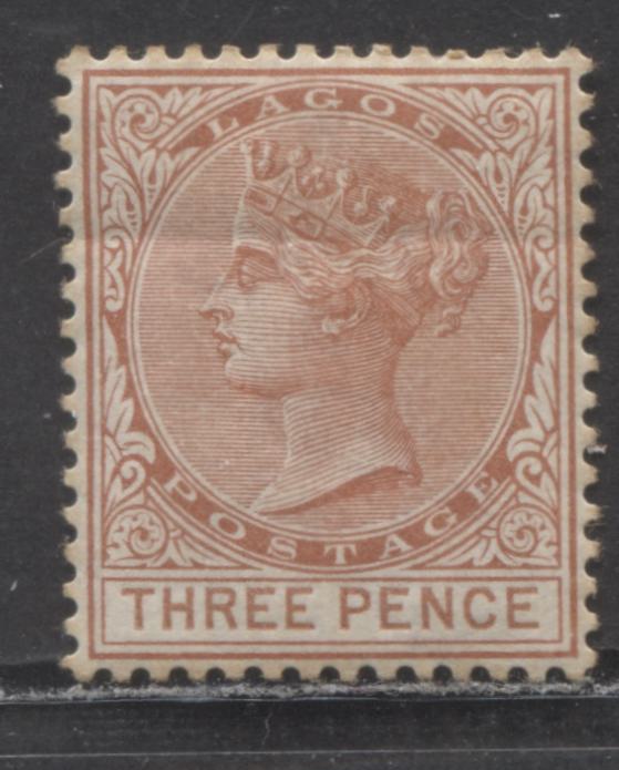 Lot 31 Lagos SC#9a 3d Chestnut 1880-1882 Crown CC Watermark, Perf 14 Comb, A VGOG Example, Click on Listing to See ALL Pictures, Estimated Value $30 USD