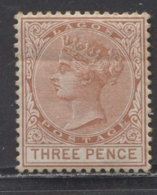 Lot 31 Lagos SC#9a 3d Chestnut 1880-1882 Crown CC Watermark, Perf 14 Comb, A VGOG Example, Click on Listing to See ALL Pictures, Estimated Value $30 USD