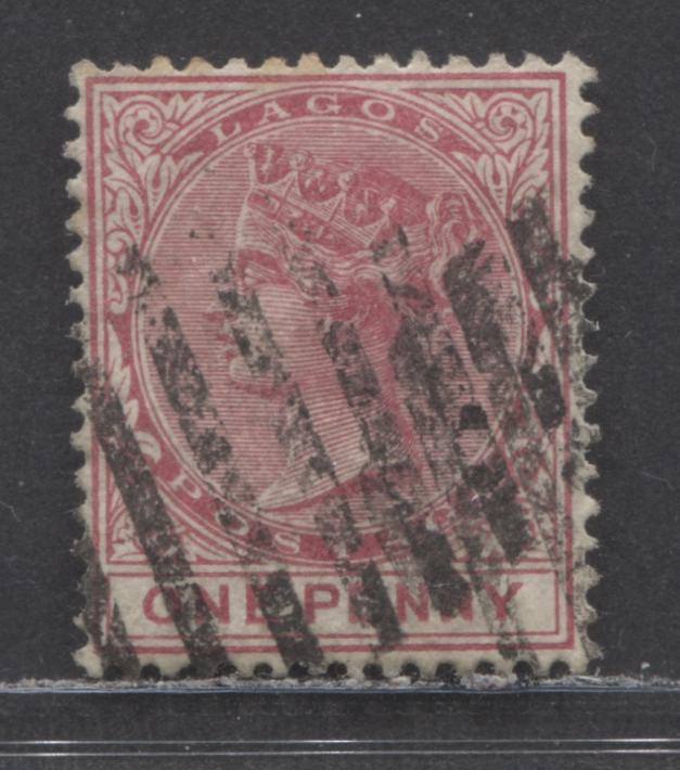 Lot 35 Lagos SC#15var 1d Carmine 1884-1886 Colour Changes & New Values, Crown CA Watermark, Perf 14 Comb, Inverted Watermark, A Fine Used Example, Click on Listing to See ALL Pictures, Estimated Value $100 USD