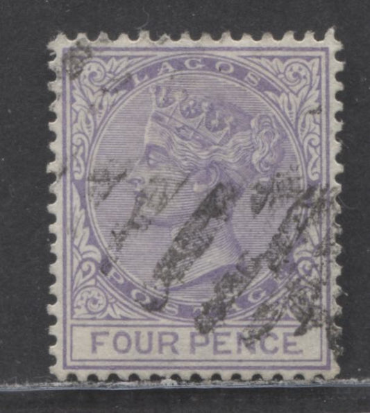 Lot 96 Lagos SC#23 4d Bluish Violet 1884-1886 Colour Changes & New Values, Crown CA Watermark, Perf 14 Comb, Light 9-Bar Cancellation, A Very Fine Used Example, Click on Listing to See ALL Pictures, 2022 Scott Classic Cat. $12.5 USD