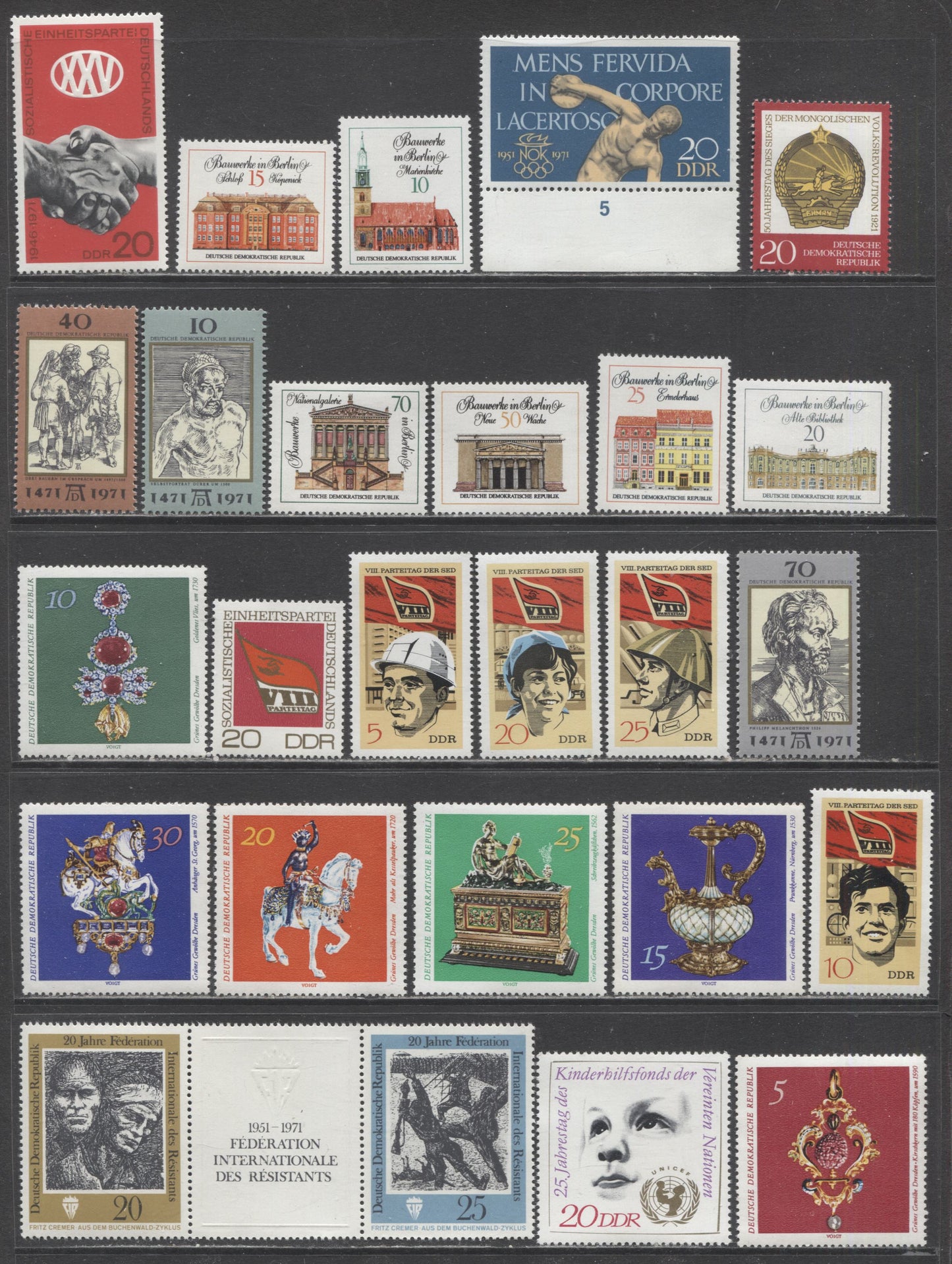 German Democratic Republic SC#1270/1313 1971 Portraits - Uniced, 39 VFNH Singles, Pair & Gutter Pair, Click on Listing to See ALL Pictures, 2017 Scott Cat. $17.8 USD