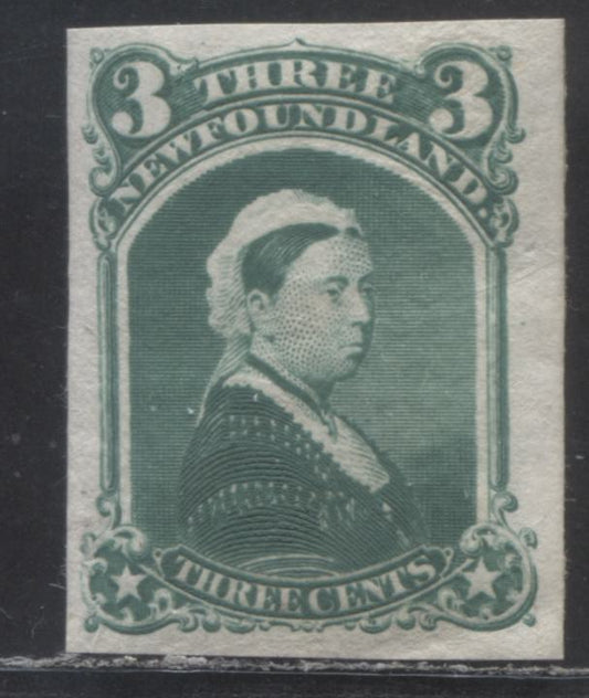 Lot 67 Newfoundland #33 Tcvii 3c Green Queen Victoria, 1868 - 1894 Second Cents Issue, A VF Plate Proof on India Paper