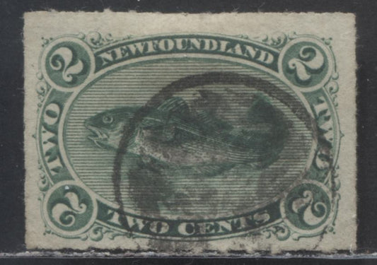 Lot 88 Newfoundland #38 2c Green Codfish, 1876 - 1879 Rouletted Cents Issue, A Fine Used Single