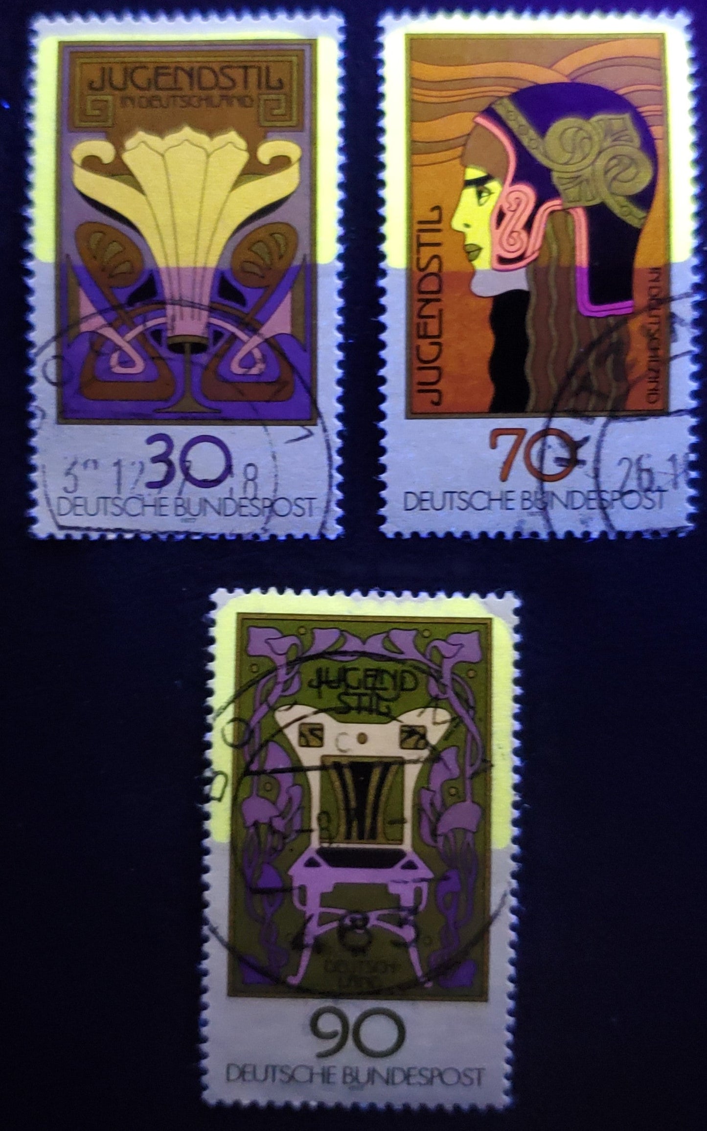 Germany SC#1243a-1243c 1977 German Art Nouveau, With Top Half Tagged, 3 Very Fine Used Singles, 2022 Scott Classic Cat. $15 USD, Click on Listing to See ALL Pictures, Estimated Value $15 USD