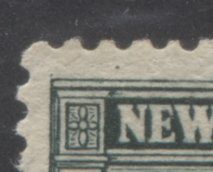 Newfoundland #131 1c Deep Bluish Green Twin Hills, 1923-1924 Pictoral Issue, 4 Very Fine Used Singles And 2 Strips Of 3 All With Unlisted Re-Entries, Mostly Occuring Near Or Above Upper Frameline. Also Includes Misplaced Entry