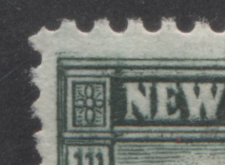Newfoundland #131 1c Deep Bluish Green Twin Hills, 1923-1924 Pictoral Issue, 4 Very Fine Used Singles And 2 Strips Of 3 All With Unlisted Re-Entries, Mostly Occuring Near Or Above Upper Frameline. Also Includes Misplaced Entry