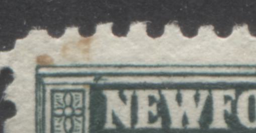 Newfoundland #131 1c Deep Bluish Green Twin Hills, 1923-1924 Pictoral Issue, 4 Very Fine Used Singles And 2 Strips Of 3 All With Unlisted Re-Entries, Mostly Occuring Near Or Above Upper Frameline. Also Includes Misplaced Entry