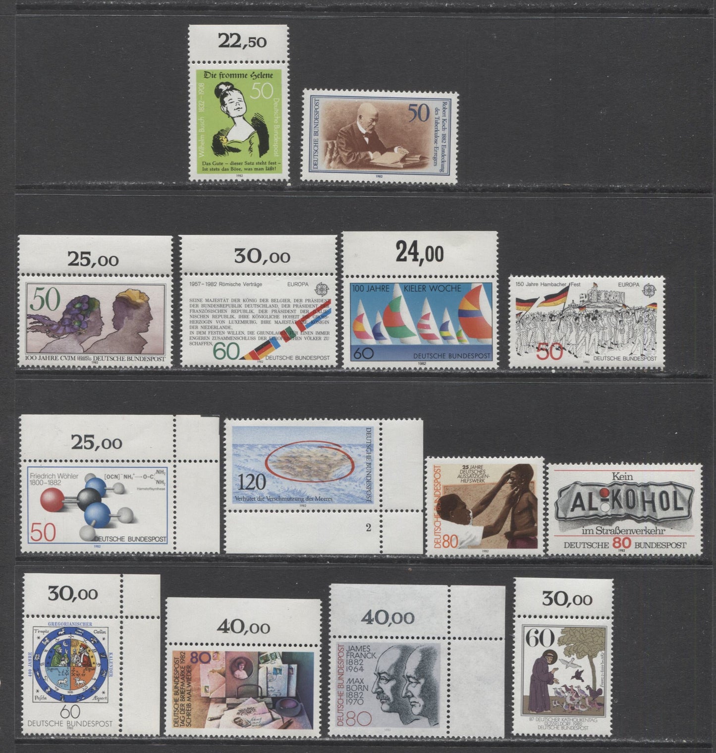 Germany SC#1370-1383 1982 Commemoratives, 14 VFNH Singles, Click on Listing to See ALL Pictures, 2022 Scott Classic Cat. $17.35 USD