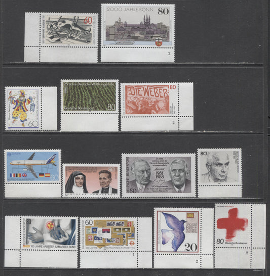 Lot 20 Germany SC#1542/1571 1987-1989 Commemoratives, 10 VFNH Singles, Click on Listing to See ALL Pictures, 2022 Scott Classic Cat. $16.05 USD