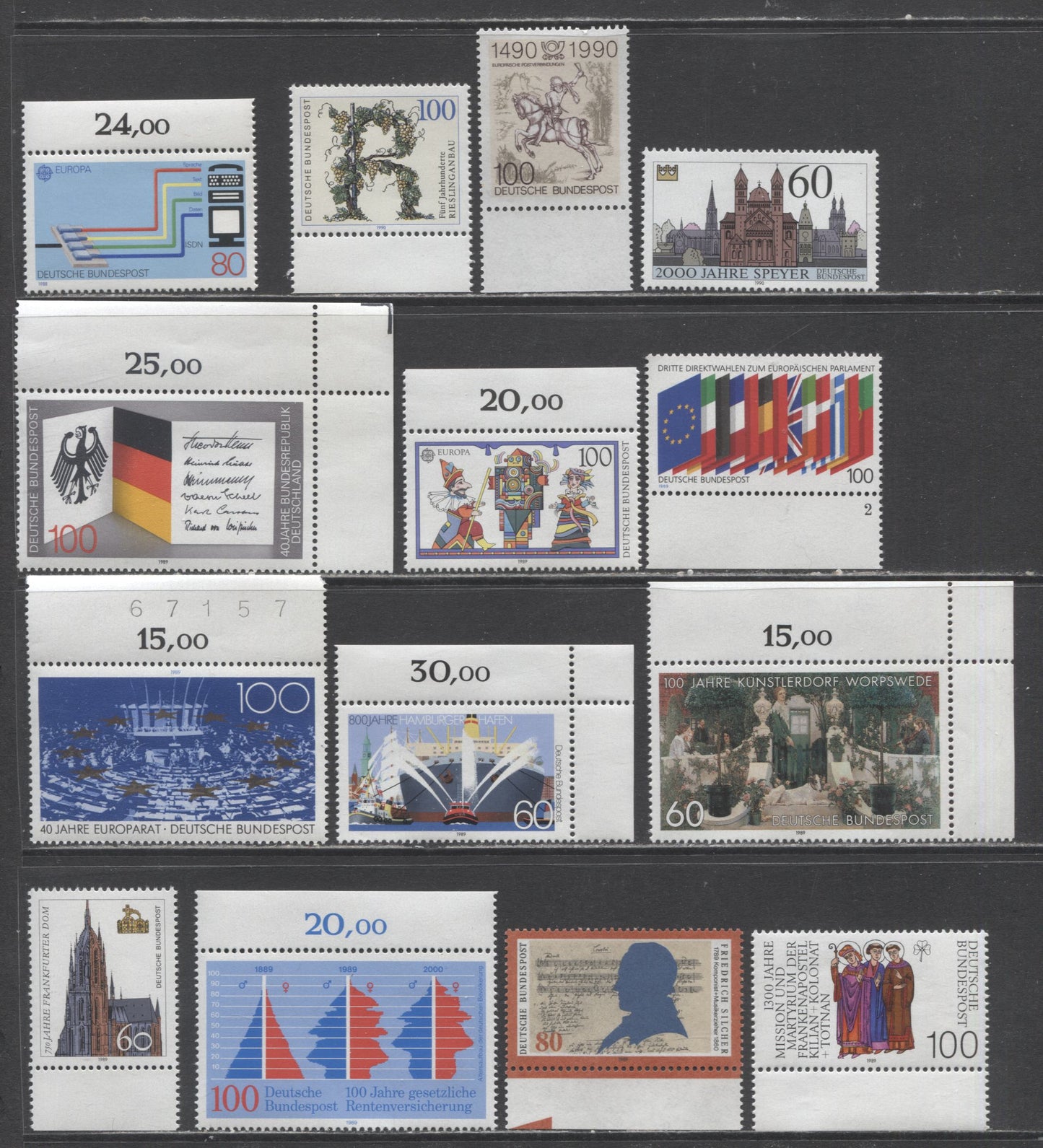 Germany SC#1552/1593 1986-1990 Commemoratives, 14 VFNH Singles, Click on Listing to See ALL Pictures, 2022 Scott Classic Cat. $20.6 USD