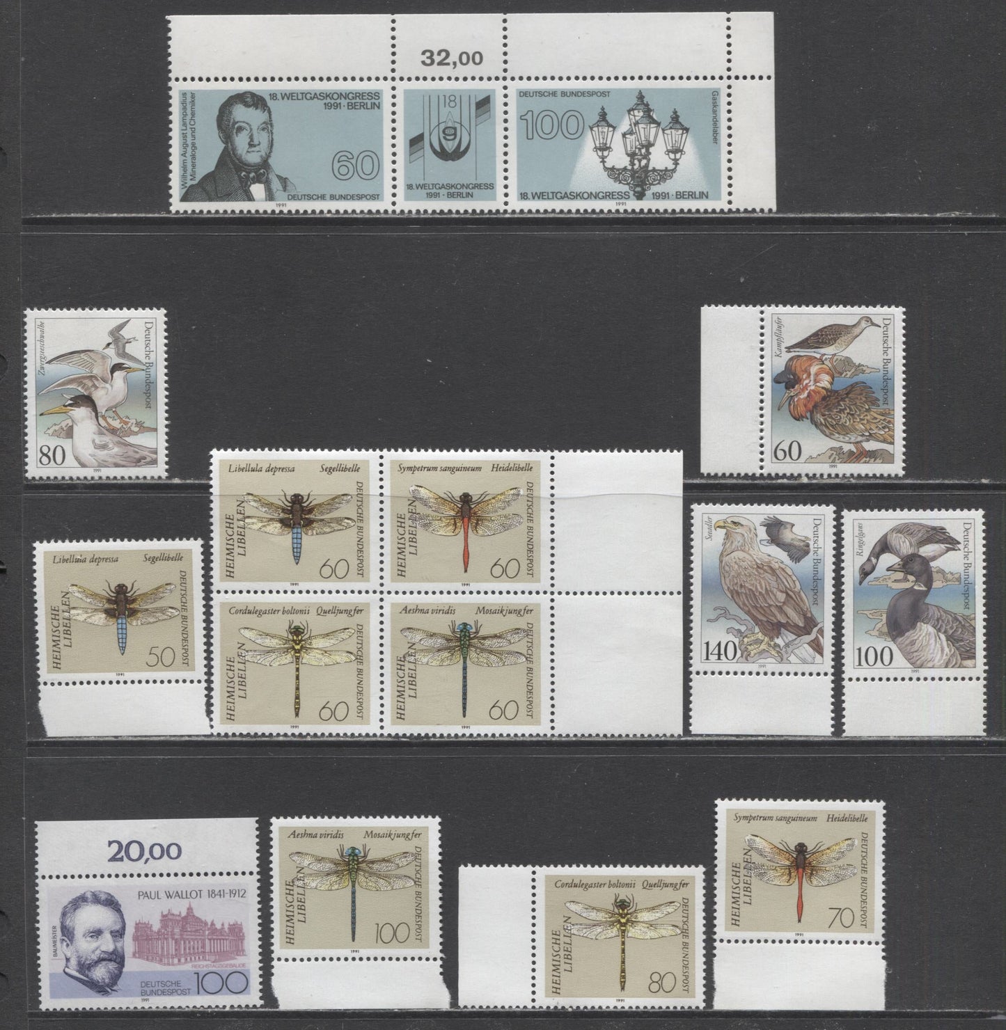 Germany SC#1648a/1677 1991 World Gas Congress - Dragonflies, 14 VFNH Singles & Blocks, Click on Listing to See ALL Pictures, 2022 Scott Classic Cat. $12.65 USD