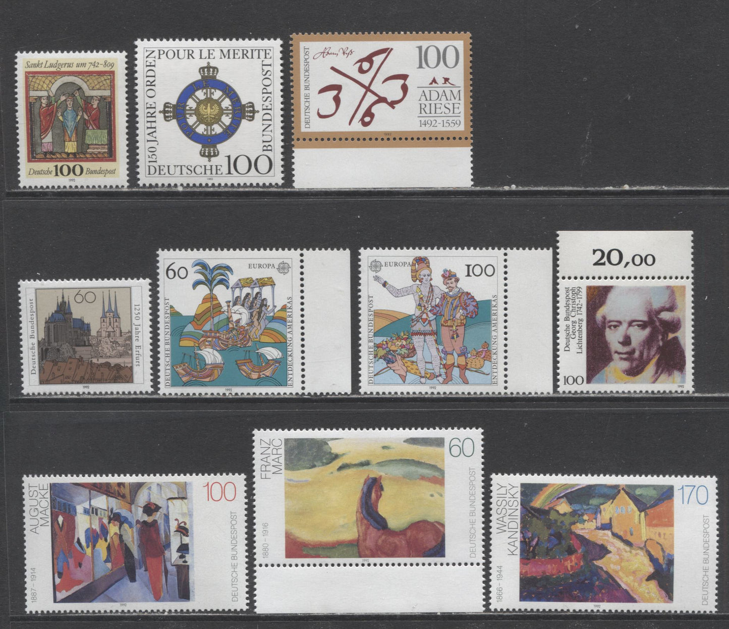 Germany SC#1743-1752 1992 Erfurt - Paintings, 10 VFNH Singles, Click on Listing to See ALL Pictures, 2022 Scott Classic Cat. $13.2 USD