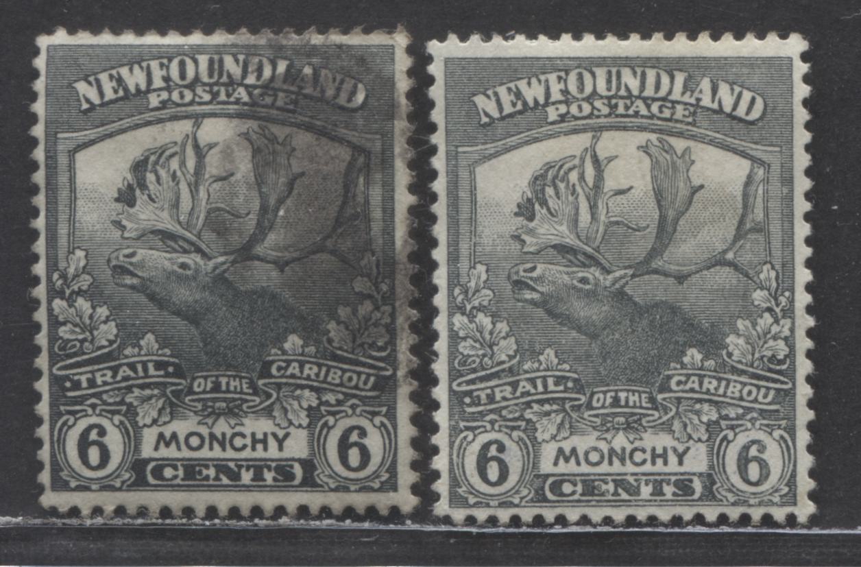 Lot 98 Newfoundland #120 6c Deep Grey & Paler Grey Monchy, 1919 Trail Of The Caribou Issue, 2 Very Fine Used Single With Perf 14.2x14