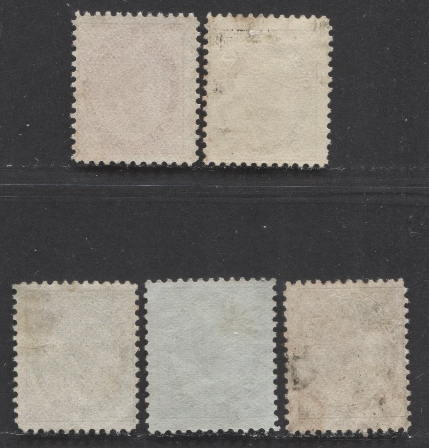 Lot 113 Canada #66-67, 69-71 1/2c - 6c Black - Brown Queen Victoria, 1897-1898 Maple Leaf Issue, 5 Very Good/Fine Unused Singles With Some Mildew Discoloration, Should Come Out With A Good Soak