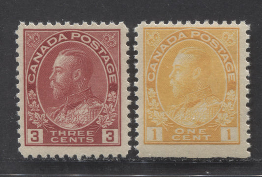 Canada #105as, 109 1c & 3c Orange Yellow & Carmine King George V, 1911-1925 Admiral Issue, 2 FOG Booklet & Sheet Singles, Die 1