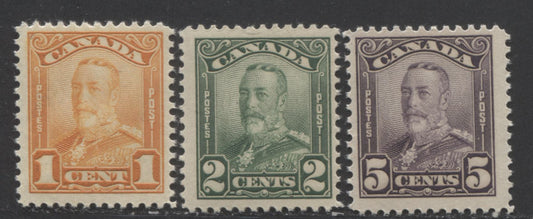 Lot 37 Canada #149-150, 153 1c/5c Orange/Deep Violet King George V, 1928-1929 Scroll Issue, 3 FNH Singles
