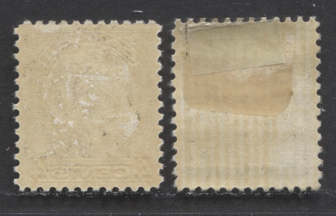 Lot 237 Canada #195, 198i 1c, 4c Dark Green & Brownish Ochre King George V, 1932 Medallion, 2 VFOG Singles With Cream Gums