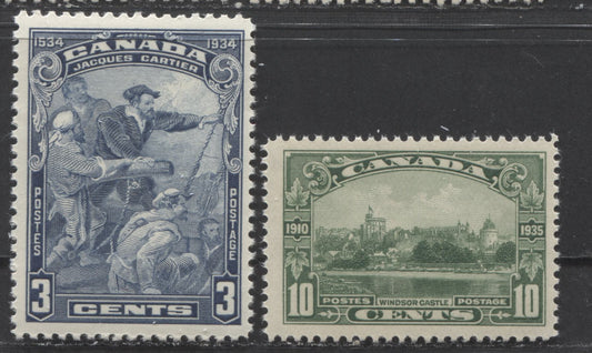 Canada #208, 215 3c & 10c Blue & Green Jacques Cartier & Windsor Castle, 1934-1935 Jacques Cartier & KGV Silver Jubilee Issues, 2 F/VFNH Singles