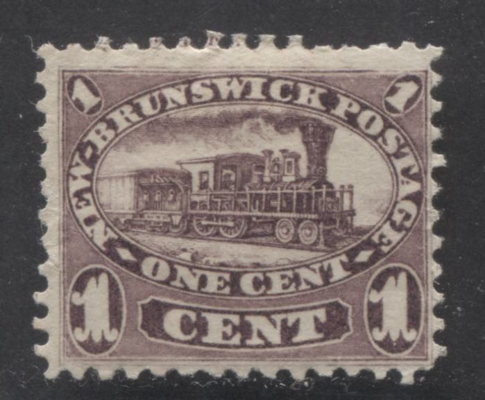 Lot 5 New Brunswick #6 1c Red Lilac Locomotive, 1860 Cents Issue, A FOG Single With Partial Imprint At Top In Perfs, Perf 11.75x12