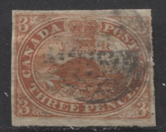 Lot 68 Canada #4d 3d Orange Red Beaver, 1852-1857 Pence Issue, A Fine Used Single, Thin Paper