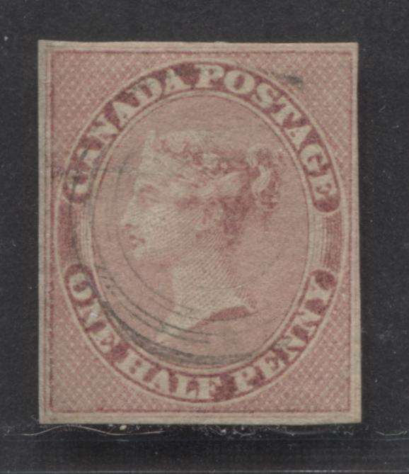 Lot 69 Canada #8 1/2d Rose Queen Victoria, 1852-1857 Pence Issue, A Regummed Ungraded Single Regummed and Rebacked Over A Horizontal Tear & Thin, Looks Fine