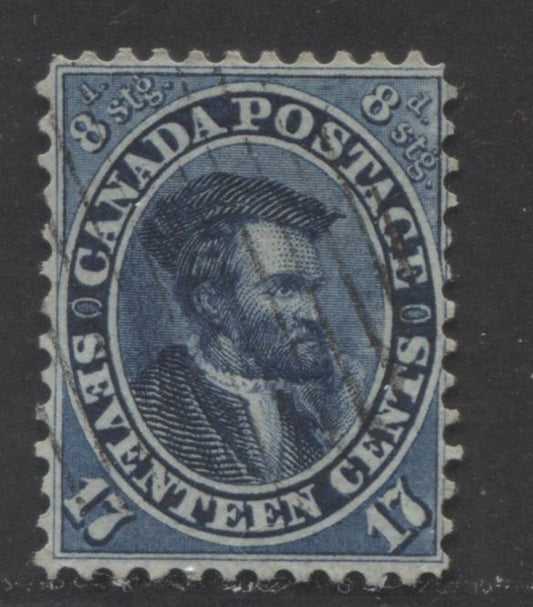 Lot 81 Canada #19 17c Blue Jacques Cartier, 1859-1864 First Cents Issue, A Fine Used Single On Thin Vertical Wove Paper, Perf 11.9