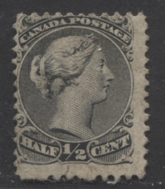 Lot 86 Canada #21i 1/2c Black Queen Victoria, 1868-1876 Large Queen Issue, A GOG Single On Thick Vertical Wove Paper, Perf 11.75 x 12 With A Tear