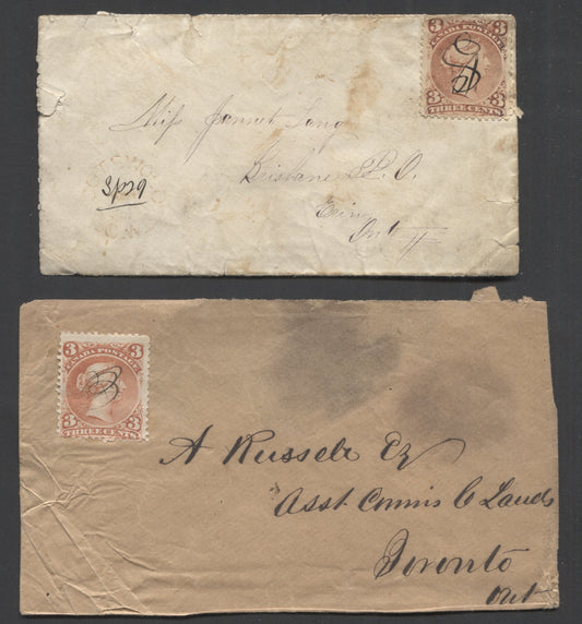 Lot 88 Canada #15, 25 5c & 3c Vermillion & Red Queen Victoria & Beaver, 1859-1876 First Cents & Large Queen Issues, 4 Covers, All Faulty To More Or Lesser Extent