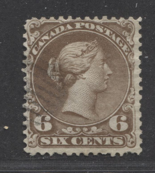 Lot 93 Canada #27v 6c Brown Queen Victoria, 1868-1876 Large Queen Issue, A Very Good Used Plate 1 Single On Duckworth Paper 4 With Pulled Perf
