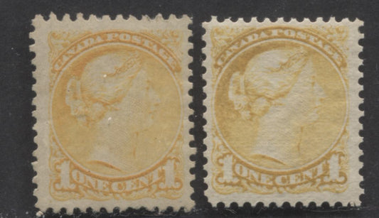 Lot 97 Canada #35i 1c Yellow & Dull Yellow Queen Victoria, 1870-1893 Small Queen Issue, 2 FOG Single On Vertical & Horizontal Wove Papers, Pre 1880 Montreal Printings, Perf 12 & 12.2 x 12.1