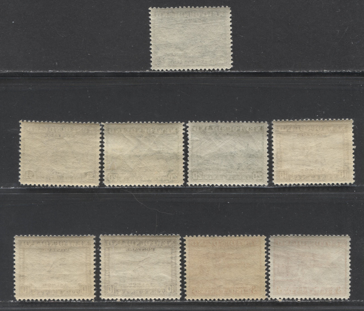 Lot 118 Newfoundland #259-260, 263-265 8c,25c Red, Slate Corner Brook Paper Mill, Sealing Fleet, 1941 - 1944 Definitive  Re-Issues Waterlow Printings, 9 VFNH Singles Diffferent Line Perfs, Different From Other Lots