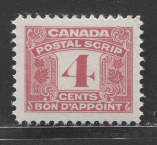 Canada #FPS44 4c Pink 2 Leafs, 1967 Third Postal Note & Scrip Issue, A VFNH Single With 20 x 16mm Image Size
