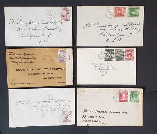 Lot 87 Newfoundland #253-255, 269 1c-4c Dark Gray/Light Blue Codfish/Queen Elizabeth 1941-1947 Second Resources/Birthday Issues, 11 Commercial Covers Franked With Combination Singles, Cat. Value $22