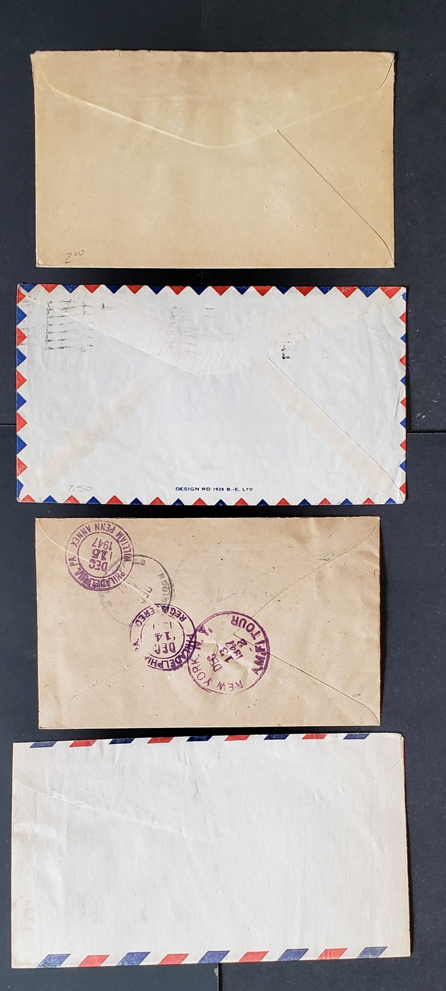Lot 92 Newfoundland #255, 260, 262 3c/15c Rose Carmine/Pale Rose Violet Queen Elizabeth - Harp Seal Pup 1941-1944 Second Resource Issue, 4 Airmail & Registered Covers Franked With Single, Pair & Blocks, Cat. Value $20