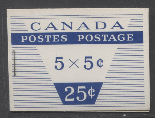 Canada #BK49c var 5c Blue, 1954 - 1962 Wilding Issue, A VFNH Booklet With 1 Pane Of 5 + Label With Type II Cover, LF-fl On Back, DF On Front Containing A Smooth LF-fl Pane