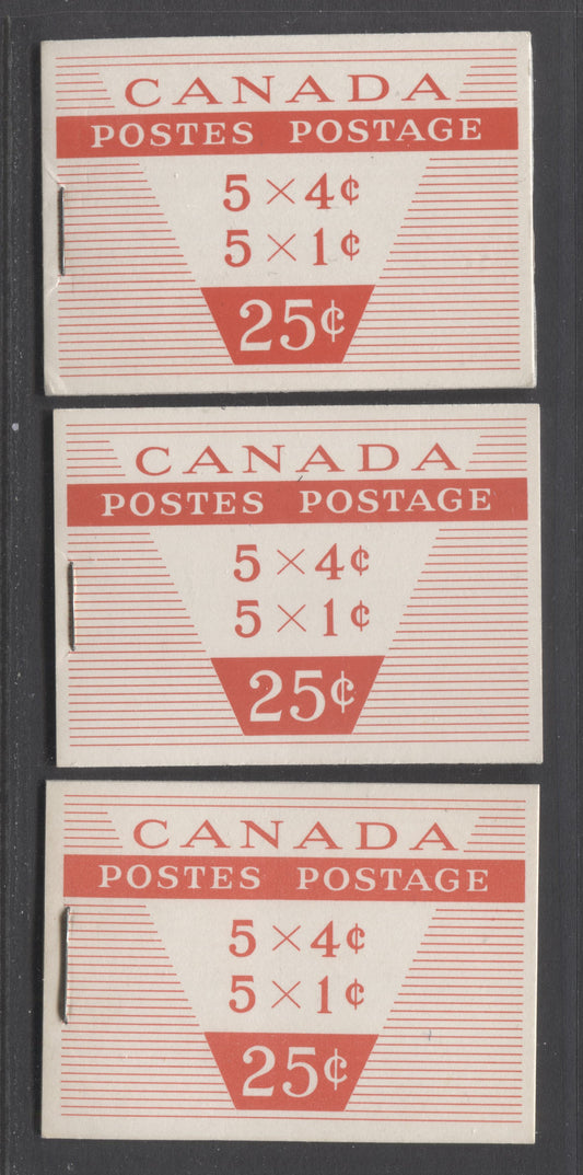 Canada #BK51a-b 1954-1962 Wilding Issue, Complete 25c Bilingual Booklet, No Rate Page, 12 & 16 mm Staple, Ribbed Paper, Type 2 & 3 Covers, Complete Set Of Booklets, VF