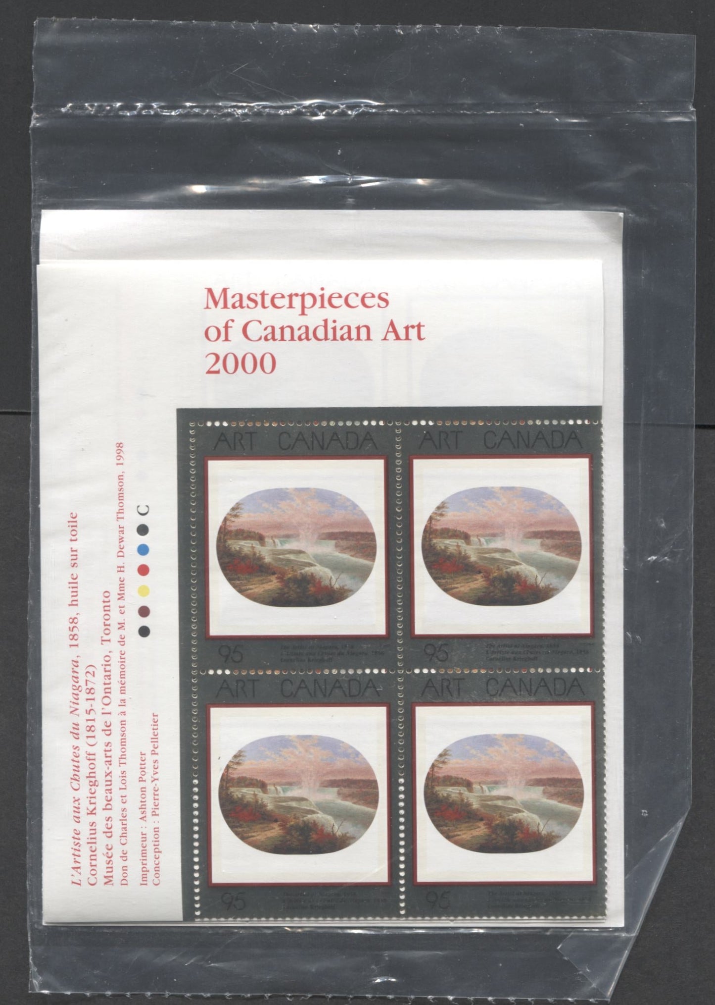 Lot 361 Canada #1863 95c Multicolored The Artist At Niagara 2000 Masterpieces of Canadian Art, Canada Post Sealed Pack of Inscription Blocks on TRC Paper With HB Type 8A Insert Card, VFNH, Unitrade Cat. $38