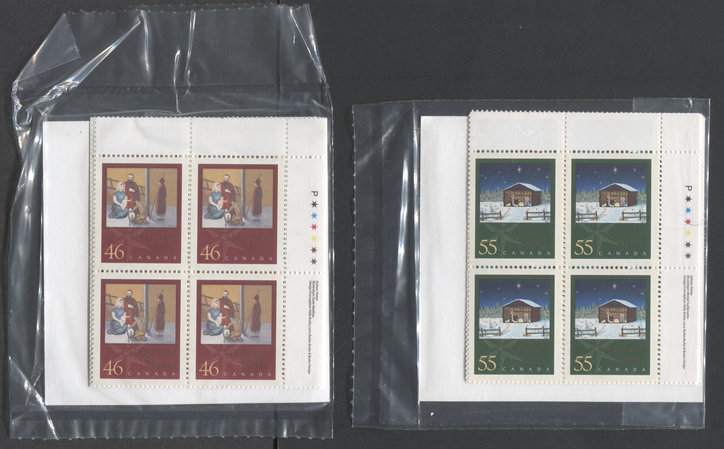 Lot 363 Canada #1873-1874 46c & 55c Multicolored Adoration of the Shepherds & Christmas Creche 2000 Christmas, Canada Post Sealed Pack of Inscription Blocks on Peterborough Paper With HB Type 8A Insert Card, VFNH, Unitrade Cat. $40
