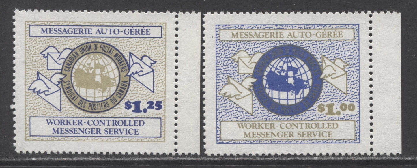 Lot 1 Canada  $1 Multicolored Globe & Envelopes, 1975 CUPW, Two VFOG Labels Issued During A Postal Strike For Carriage of Mail During the Strike