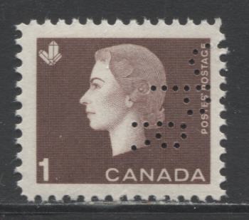 Lot 186 Canada #401 1c Brown Crystals, 1962-1963 Cameo Issue, A VFNH Single With CPR Perfin