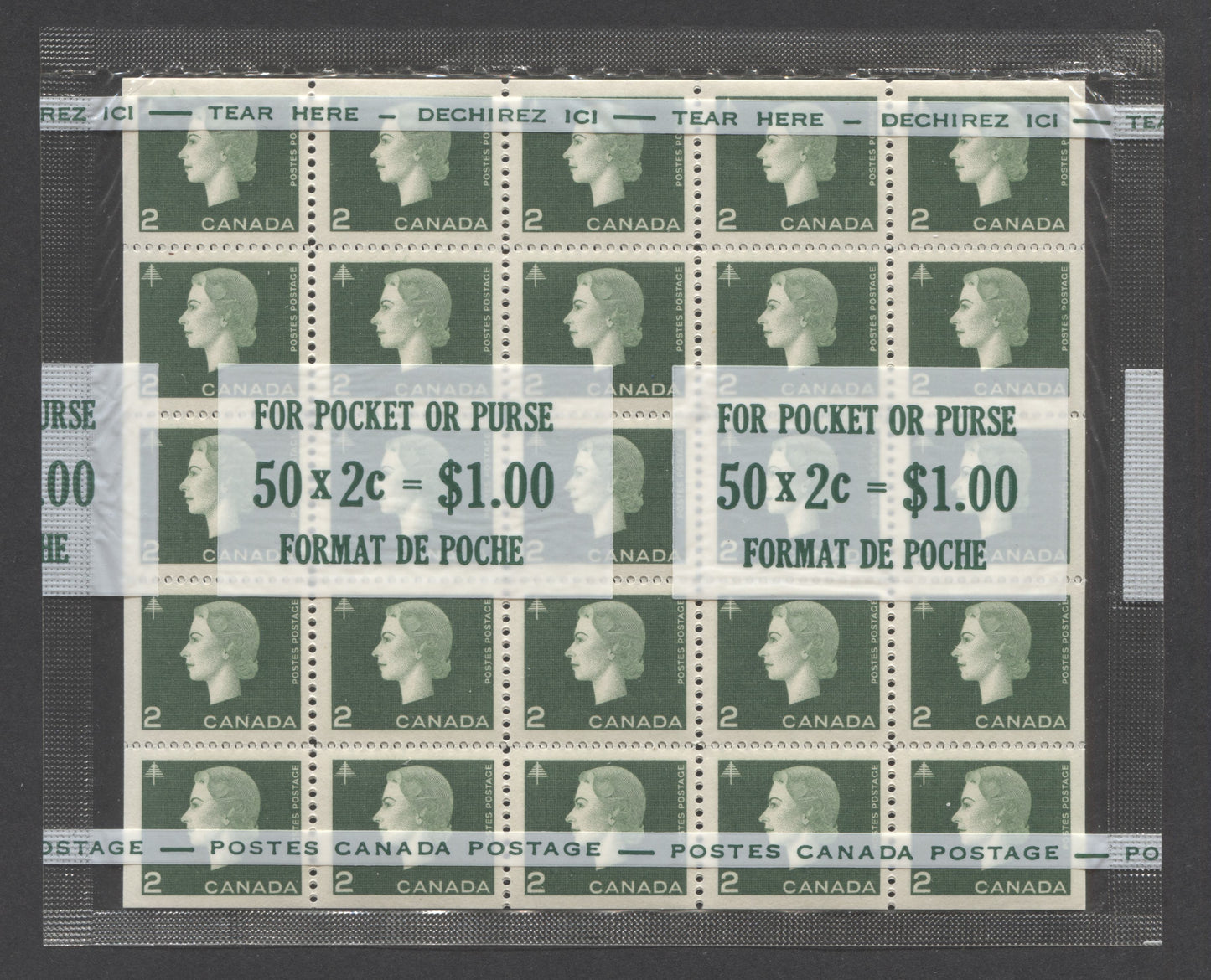 Lot 211 Canada #402ai 2c Green Forestry, 1962-1963 Cameo Issue, A VFNH Cello Paq With 2 Panes Of 25 On DF Paper, Green On White Instructions