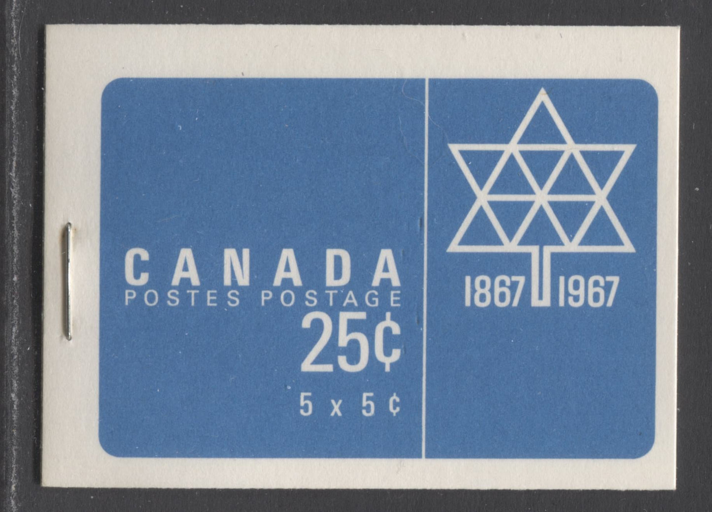 Lot 228 Canada #BK52evar 1962-1967 Cameo Issue, a VFNH Booklet Containing A 5c Pane of 5 + Label, Centennial Cover, LF Pane, HB Interleaving, 12.5mm Staple