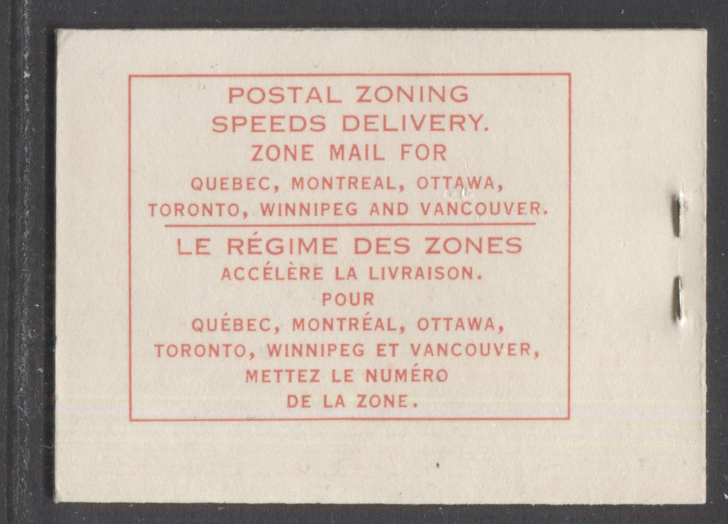 Canada #BK53bvar 1962-1967 Cameo Issue, a VFNH Booklet Containing 1c & 4c Panes of 5, Type II 'Local 4c First Ounce' Cover, DF Panes, HB Interleaving