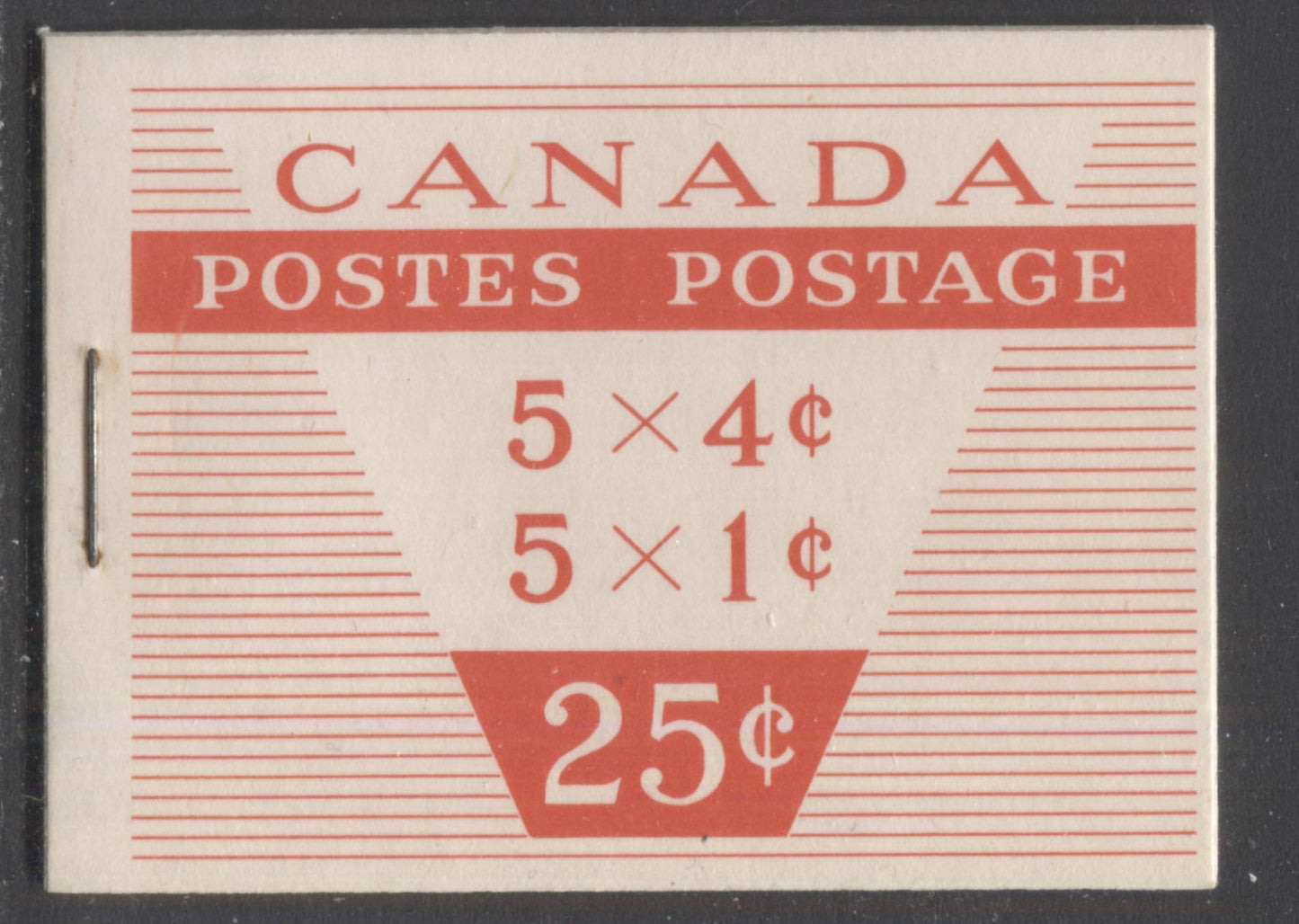 Lot 123 Canada #BK53c var 5x4c 5x1c Brown, Carmine, 1962-1967 Cameo Issue, A VFNH Booklet With Type III Cover, 4c Pane Is LF, 1c Pane Is DF, Interleaves Are MF