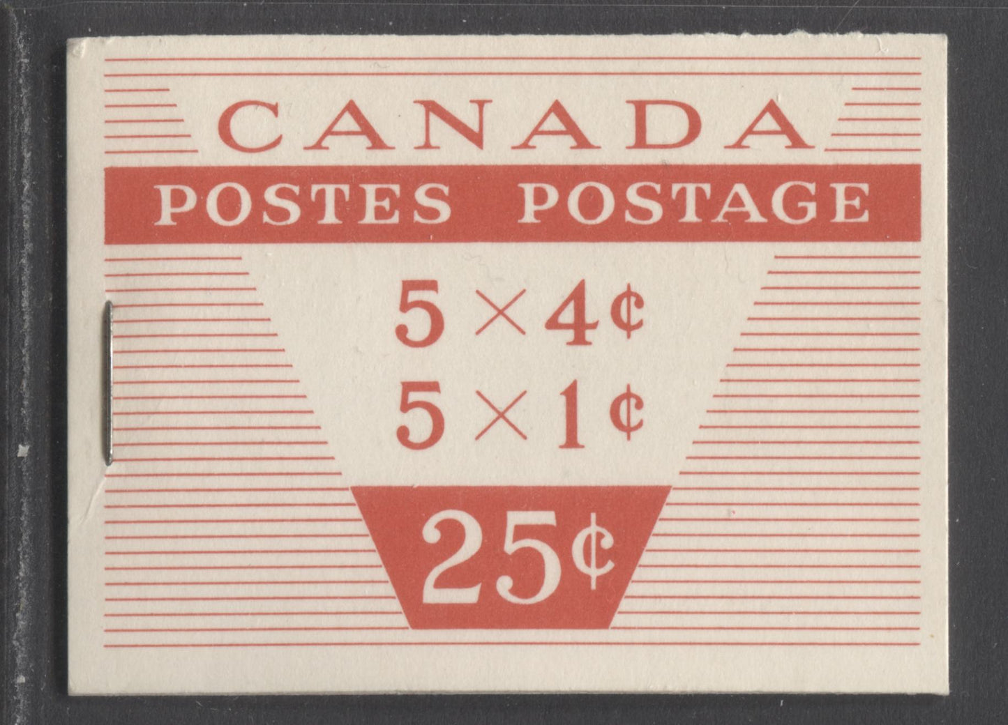 Lot 234 Canada #BK53c var 5x4c 5x1c Brown, Carmine, 1962-1967 Cameo Issue, A VFNH Booklet With Type III Cover, "Give Stamps To Shut Ins". Both Panes LF